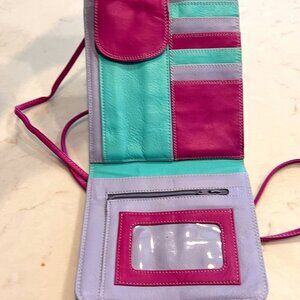 Tula Leather Multicolor Cross Body Bag Passport Document Wallet‎ Organizer EUC